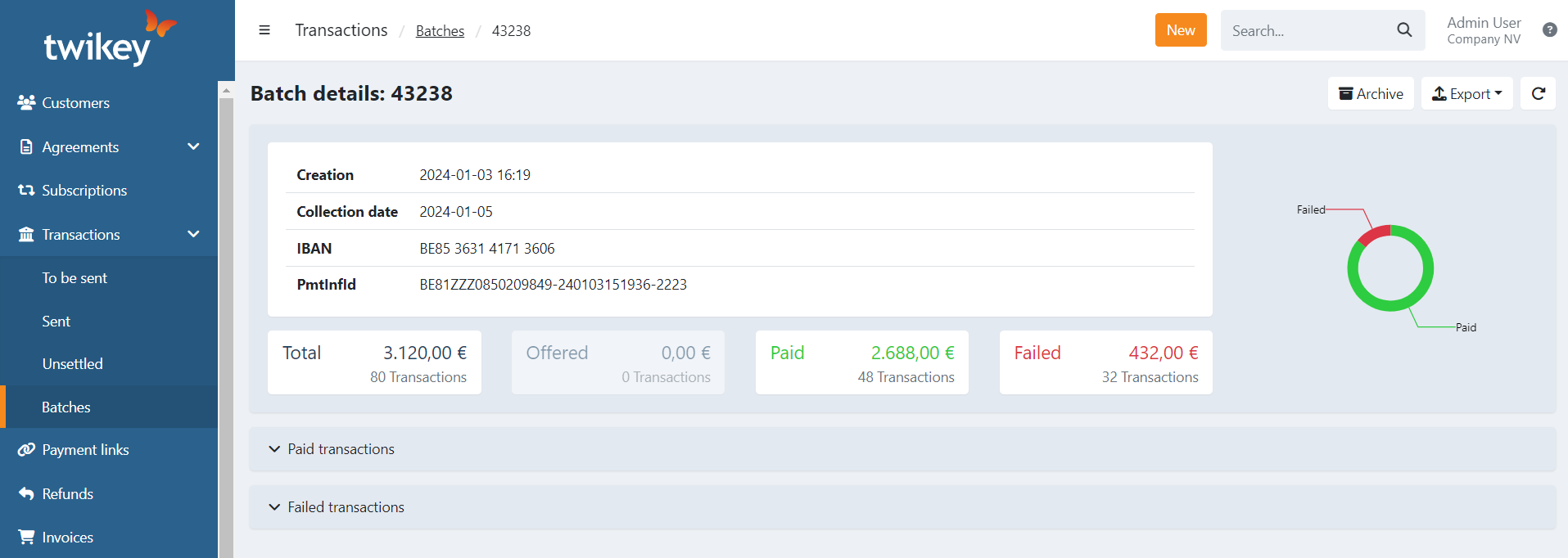 Batch details screen